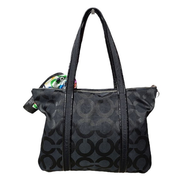 Coach Poppy Op Art Glam Tote Bag Black Signature Scarf - Picture 6 of 12
